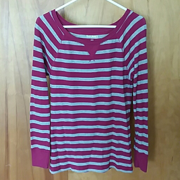 Old Navy Deep Magenta Pink Striped Thermal Long - Picture 2 of 4